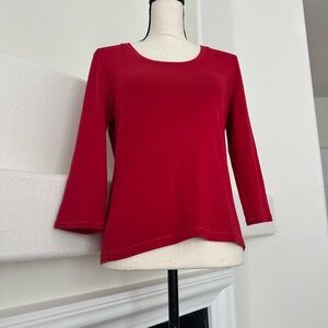 Valerie Stevens Separates Red Scoop Neck 100% Pima Cotton Long Sleeve Tee Size M